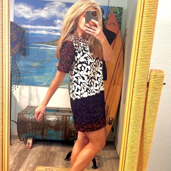 ⭐️Zara,Woman,Color Block-Print,Short Sleeve Dress,Burgundy/Navy/White,Size Small - Picture 5 of 14